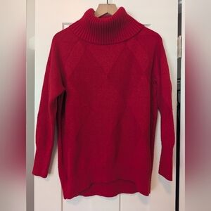 Banana Republic Red Argyle Sweater Turtleneck Cotton Blend Small Petite SP